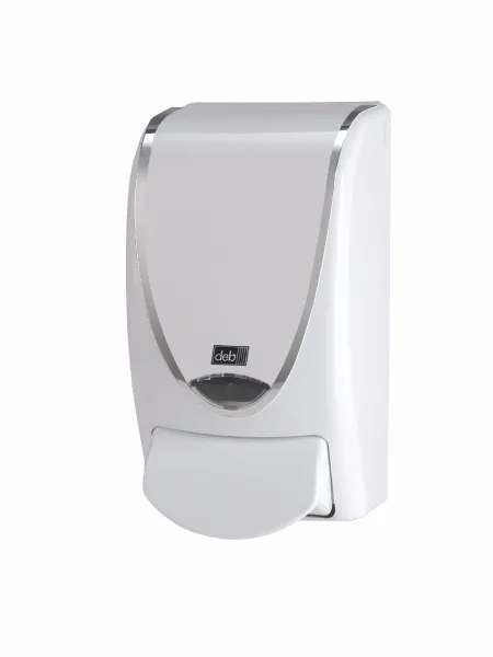 Deb Stoko White Silverline Spender, aus weißem Kunststoff mit silberfarbener Kante, 1 L